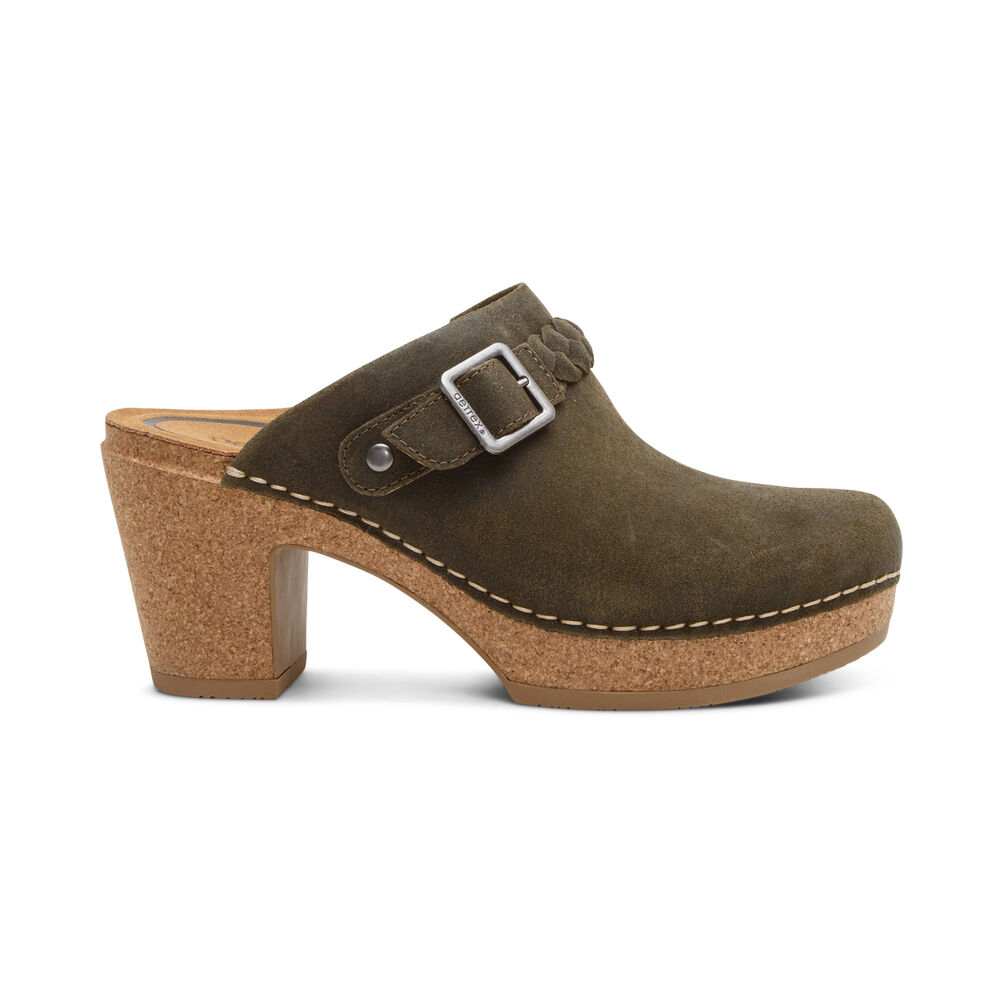 Aetrex Women's Corey Clogs - Olive | USA 4SPPWGT